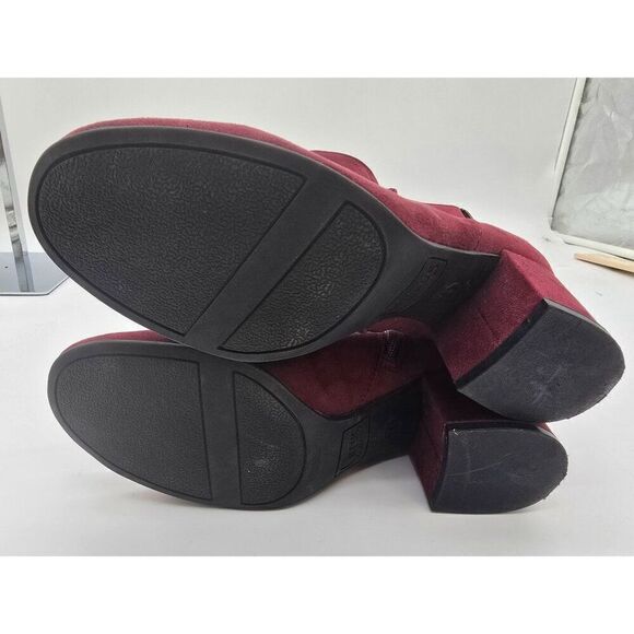 Wine Red Suede Ankle Boots With Chunky Heel & Side Zipper Sz 7.5 - Picture 6 of 7